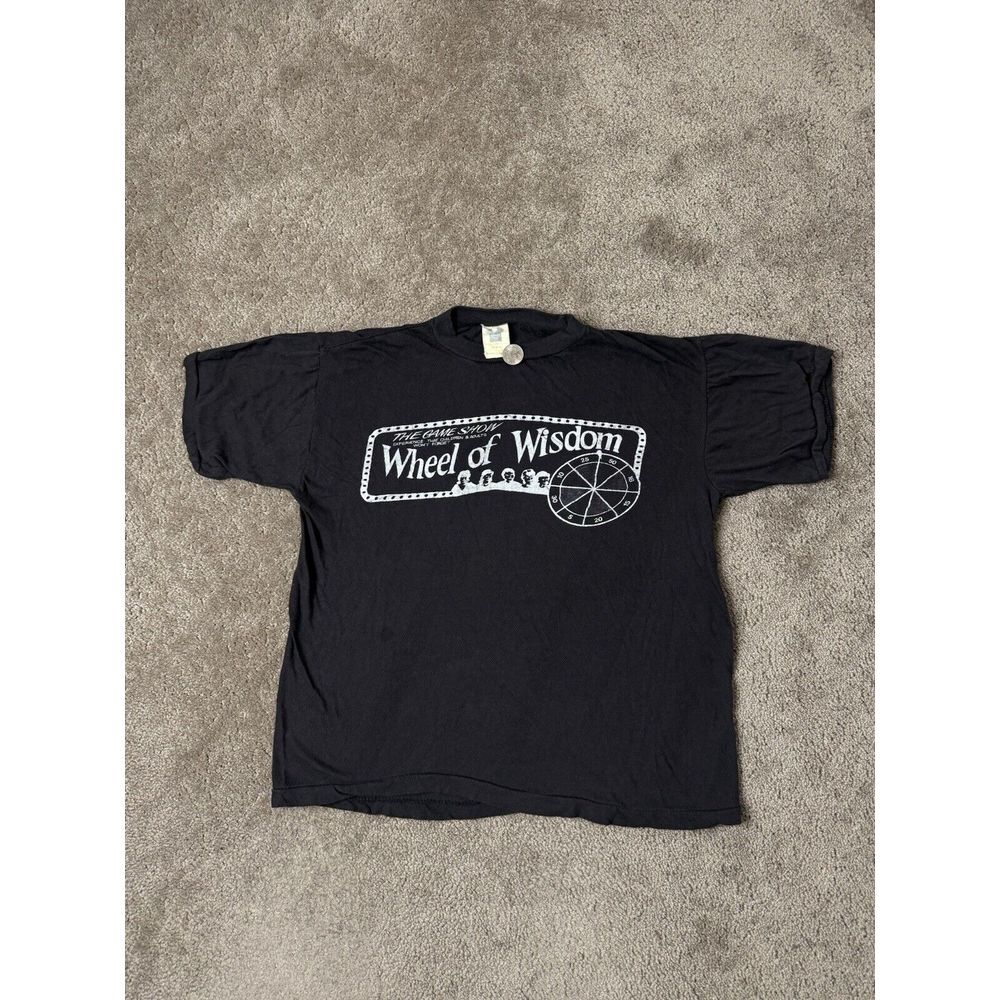Vintage 80s Women's Tshirt Wheel of Wisdom, the game show, Size‎ L